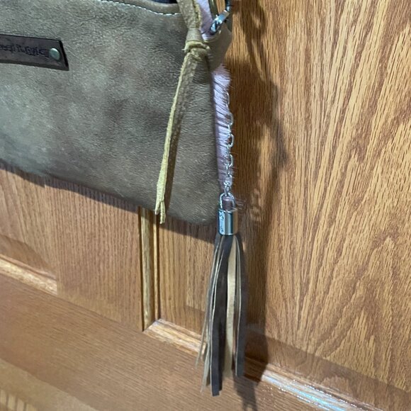 Keep It Gypsy Leather Pink Fur Brown Crossbody Bag Purse Country Fringe NWOT NEW - Picture 5 of 8